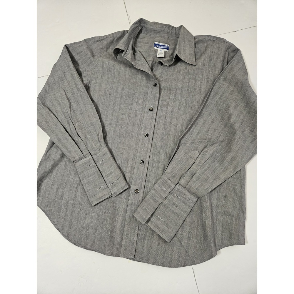 Pendleton Plus Women's 16W Grey Glen Plaid Button Down 100% Cotton Long Sleeve